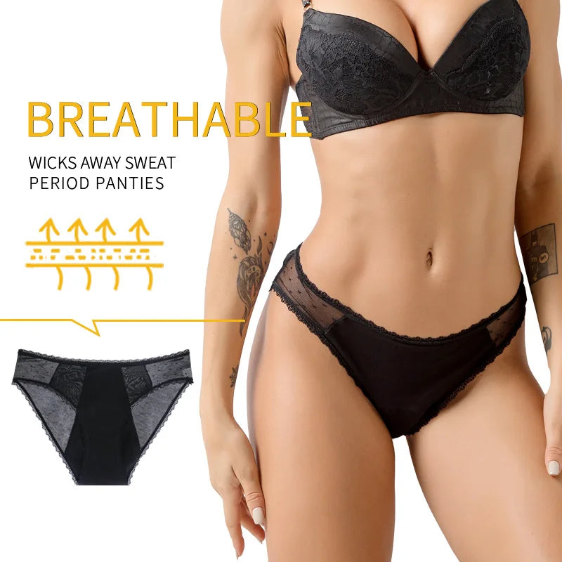 5Panties with 2Bag Sexy Lace Leakproof Menstrual Panties New Breathable Fast Absorbent Underwear Women Menstrual Briefs lingerie