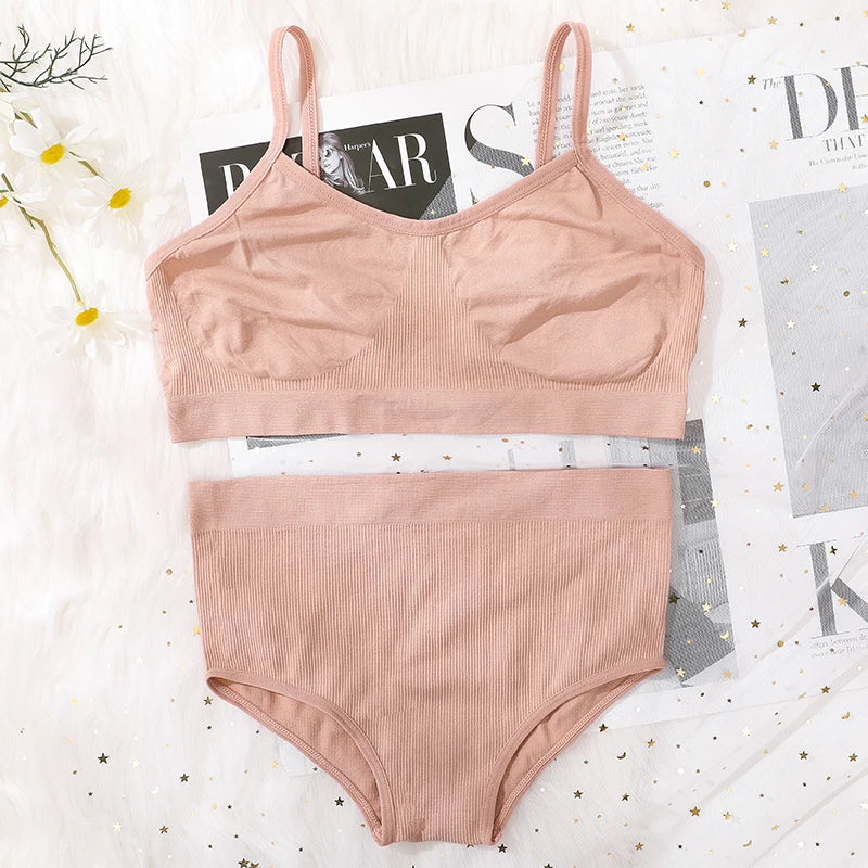 Women’s Seamless Bra & High Waist Panty Set Soft Wireless Lingerie Underwear Set