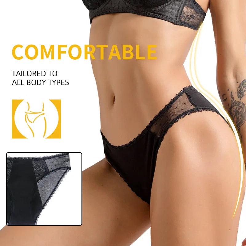 5Panties with 2Bag Sexy Lace Leakproof Menstrual Panties New Breathable Fast Absorbent Underwear Women Menstrual Briefs lingerie