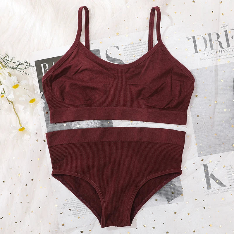 Women’s Seamless Bra & High Waist Panty Set Soft Wireless Lingerie Underwear Set
