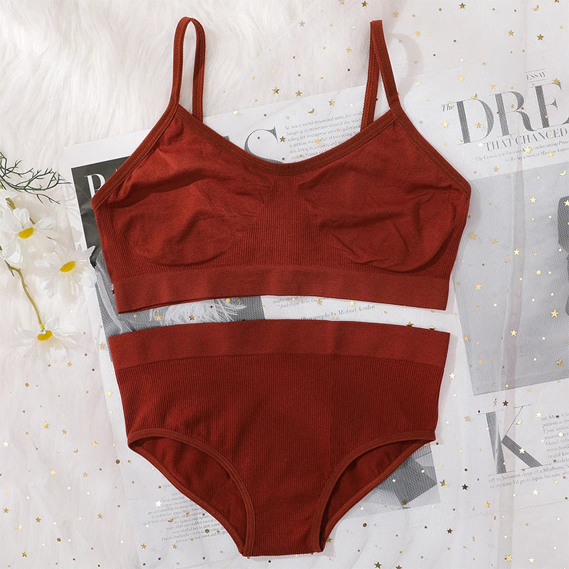 Women’s Seamless Bra & High Waist Panty Set Soft Wireless Lingerie Underwear Set