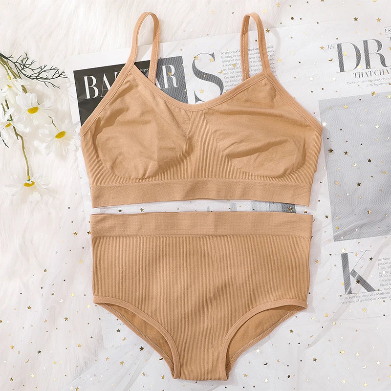Women’s Seamless Bra & High Waist Panty Set Soft Wireless Lingerie Underwear Set