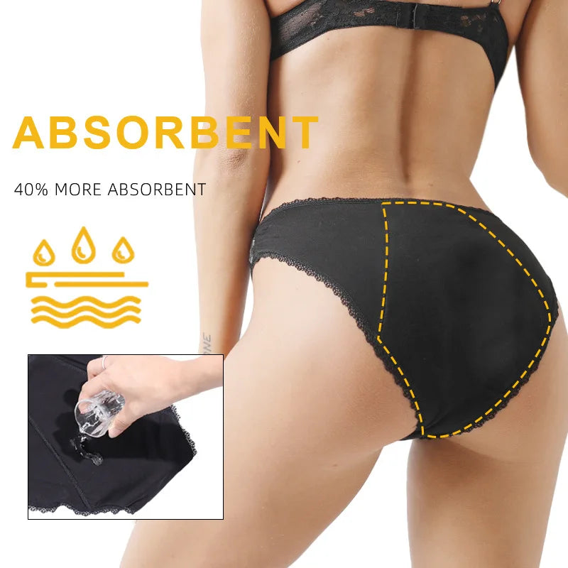 5Panties with 2Bag Sexy Lace Leakproof Menstrual Panties New Breathable Fast Absorbent Underwear Women Menstrual Briefs lingerie