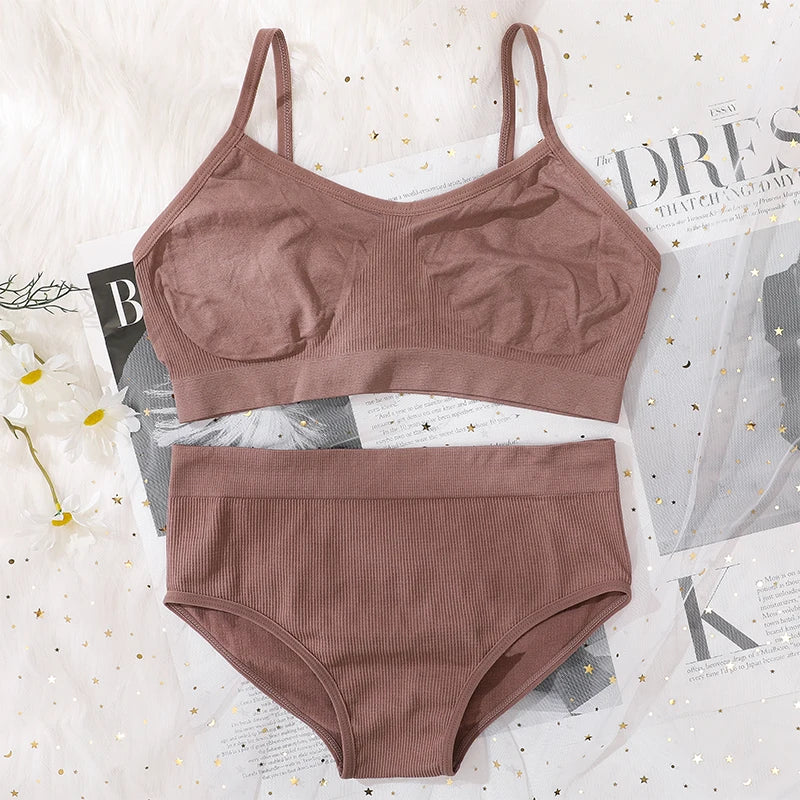 Women’s Seamless Bra & High Waist Panty Set Soft Wireless Lingerie Underwear Set