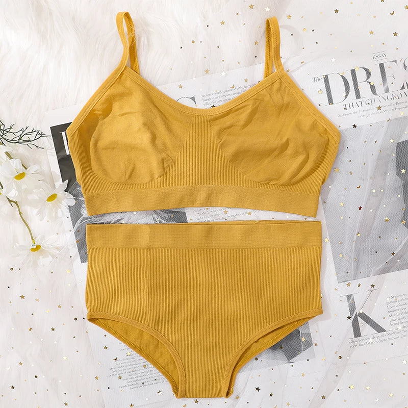 Women’s Seamless Bra & High Waist Panty Set Soft Wireless Lingerie Underwear Set