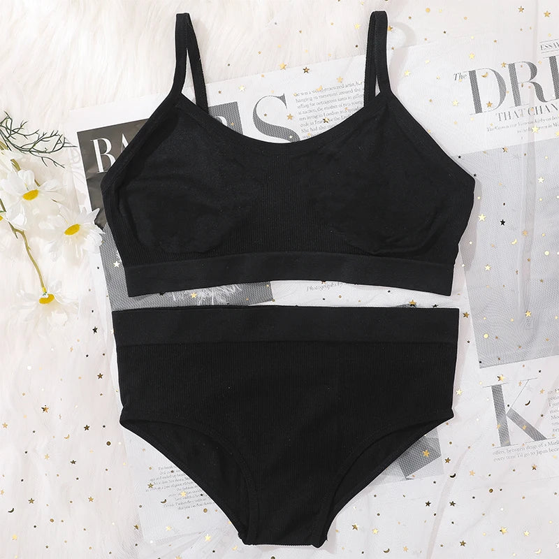 Women’s Seamless Bra & High Waist Panty Set Soft Wireless Lingerie Underwear Set