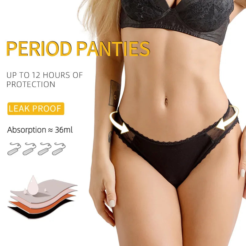 5Panties with 2Bag Sexy Lace Leakproof Menstrual Panties New Breathable Fast Absorbent Underwear Women Menstrual Briefs lingerie