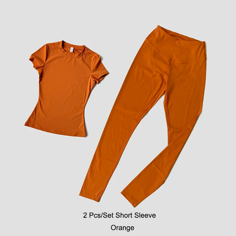 Seamless Yoga Set Women 2 Piece Workout Outfit Leggings High Waisted Gym Set Activewear Crop Top Fitness Clothes