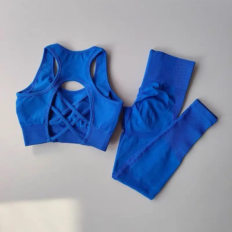 Women’s Open Back Workout Set – High Waist Yoga Leggings & Sports Bra Fitness Outfit