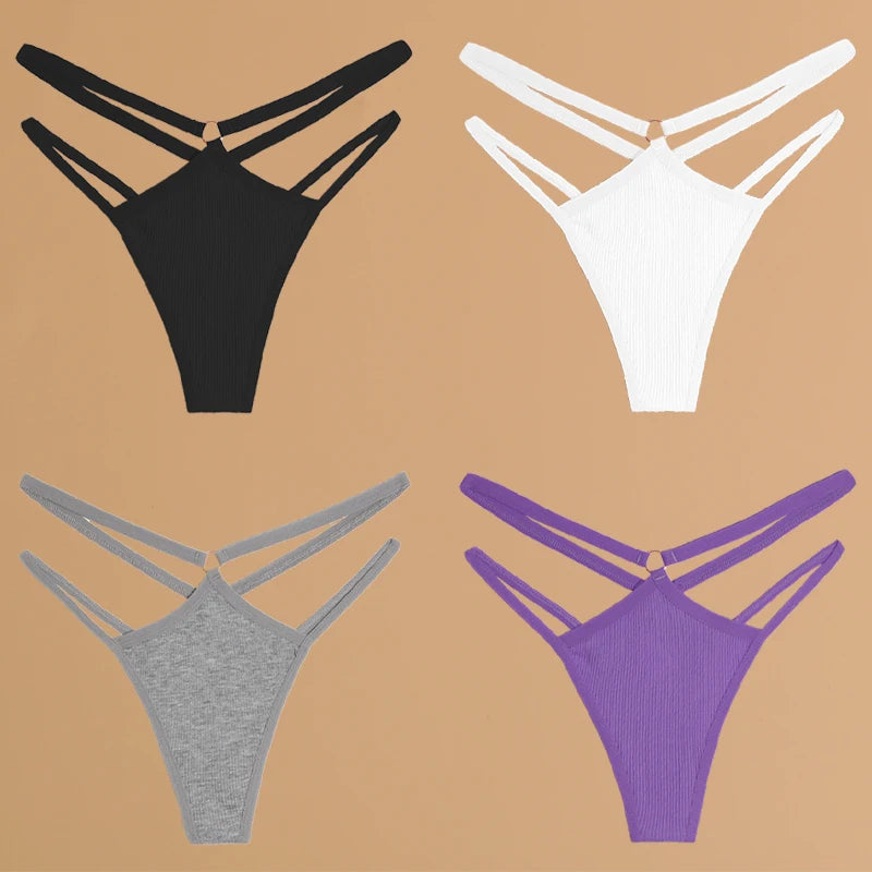4-Pack Women's Cotton Thongs – Low Rise Breathable Stretch Panties, Everyday Comfort Underwear