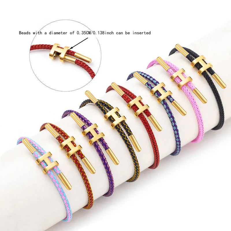 H-Buckle Stainless Steel Rope Bracelet – Unisex Fashion Wristband for Men & Women