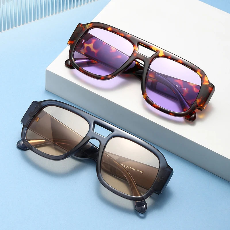 4 Sets Oversized Square Sunglasses Double Bridge Candy Color Fashion Outdoor Shades for Women & Men