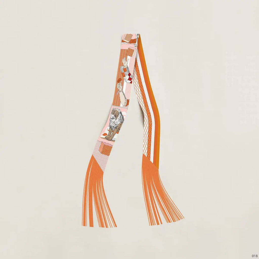 Women's Satin Silk Feel Twilly Fringe Scarf – Tassel Print Scarf Ribbon, Bag Handle Wrap & Neck Scarf