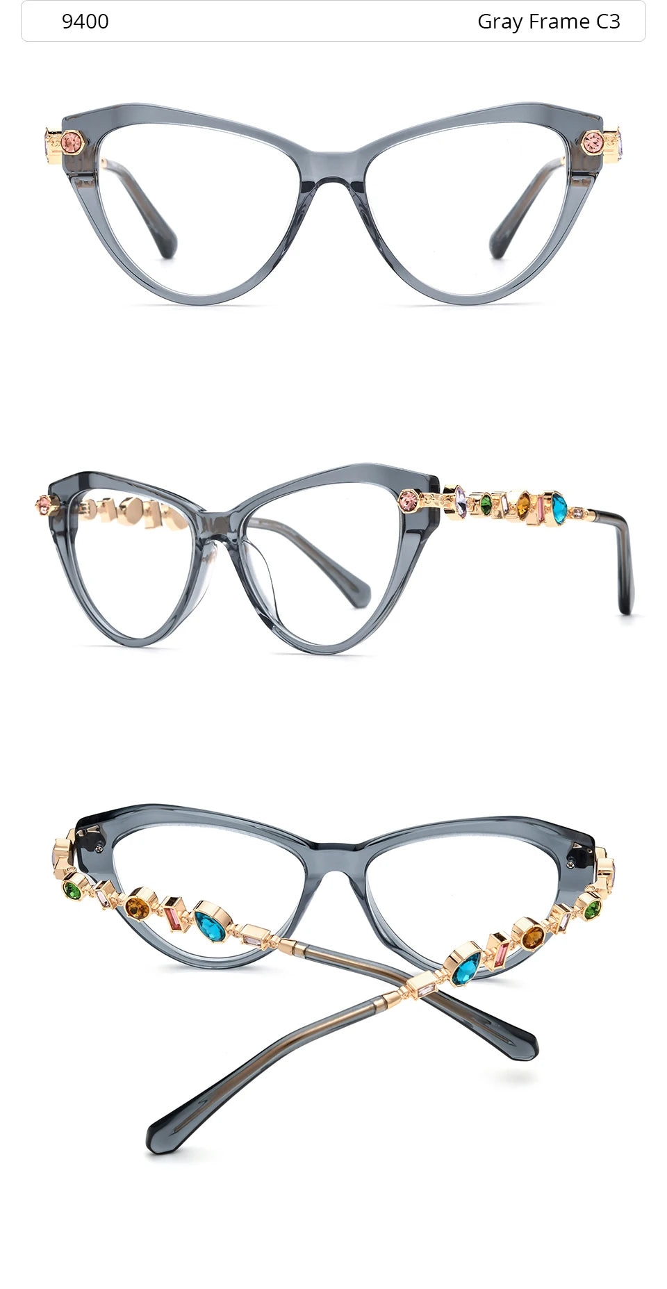 Cat Eye Diamond Eyeglasses Frame – Acetate Metal Luxury Style Fashion Glasses for Women
