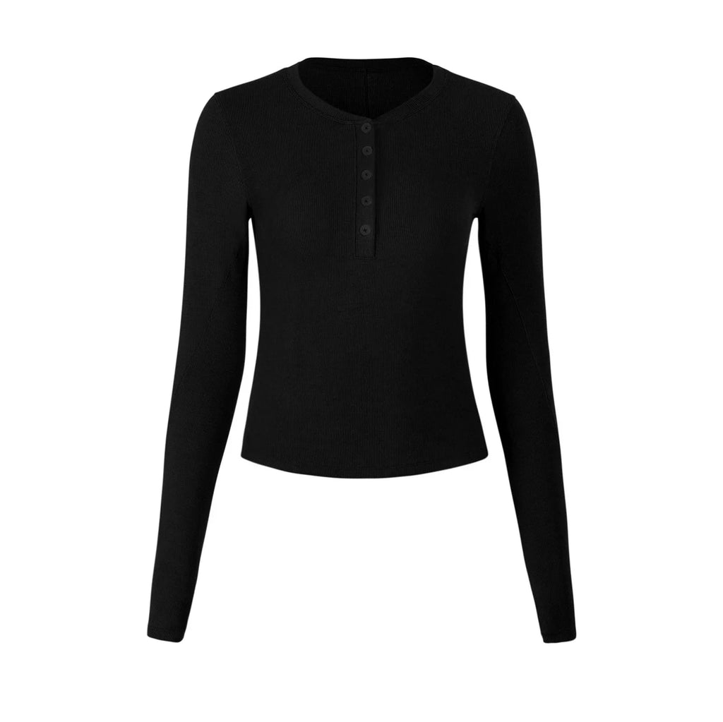 Women’s Henley Sports Top – Long Sleeve Yoga & Running Training Shirt, Stretch Fitness Activewear