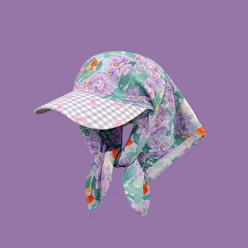 Women’s Big Brim Sun Hat Headscarf Baseball Cap Summer Sunshade Hat