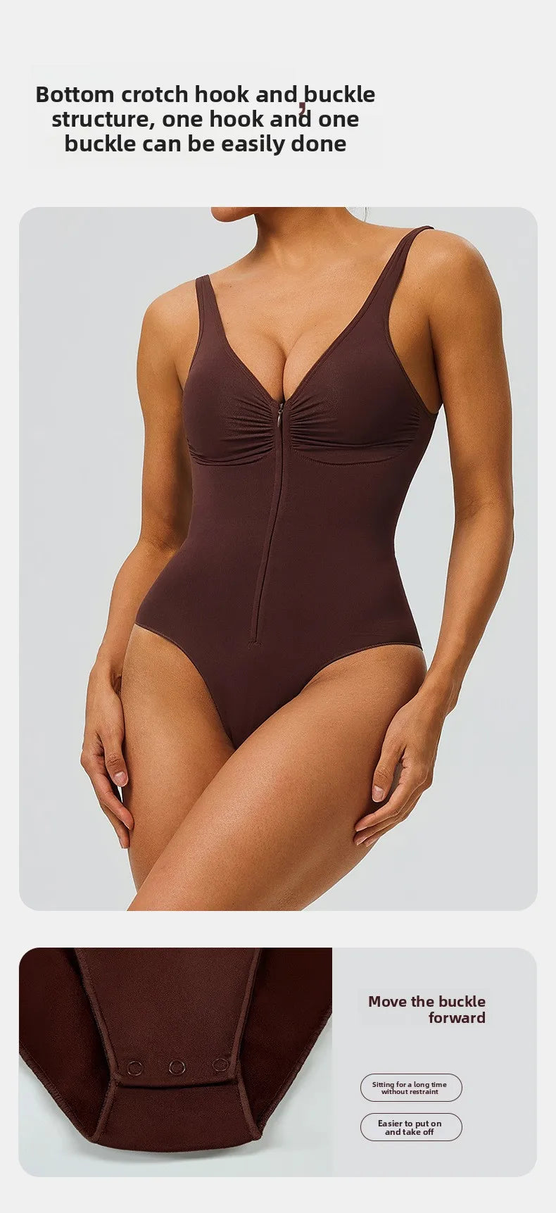 Seamless Shapewear Bodysuit – Tummy Control Compression One-Piece with Zipper & Adjustable Straps