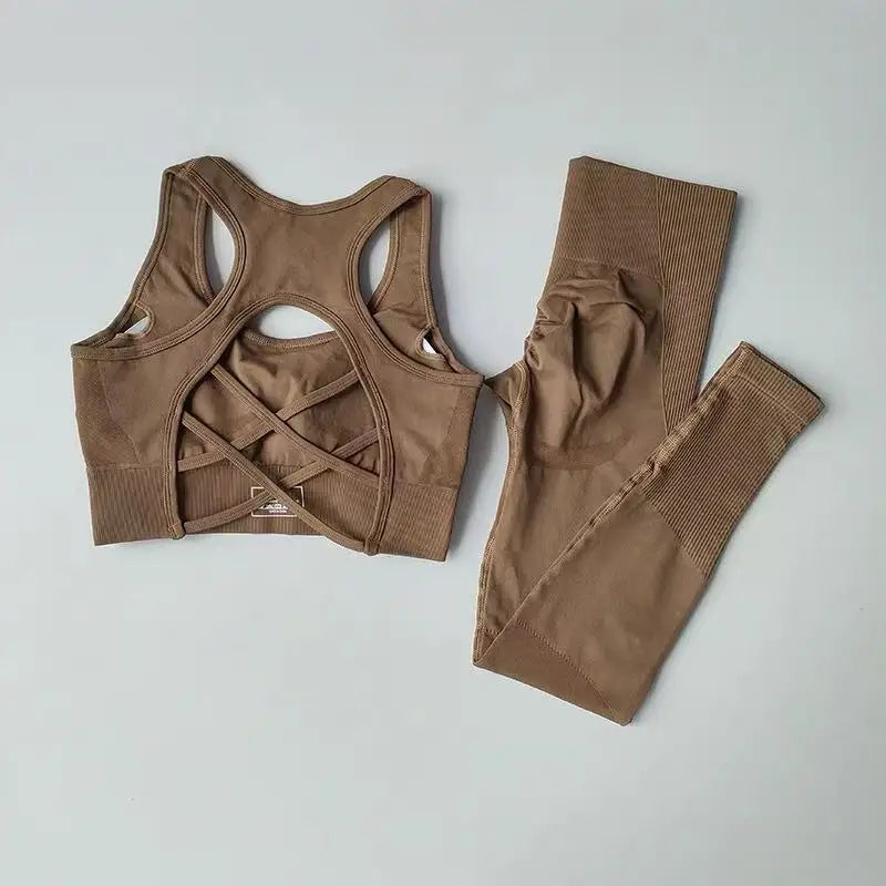 Women’s Open Back Workout Set – High Waist Yoga Leggings & Sports Bra Fitness Outfit