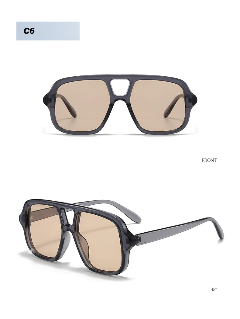 Vintage Square Double Bridge Sunglasses – Style UV400 Fashion Shades for Men & Women