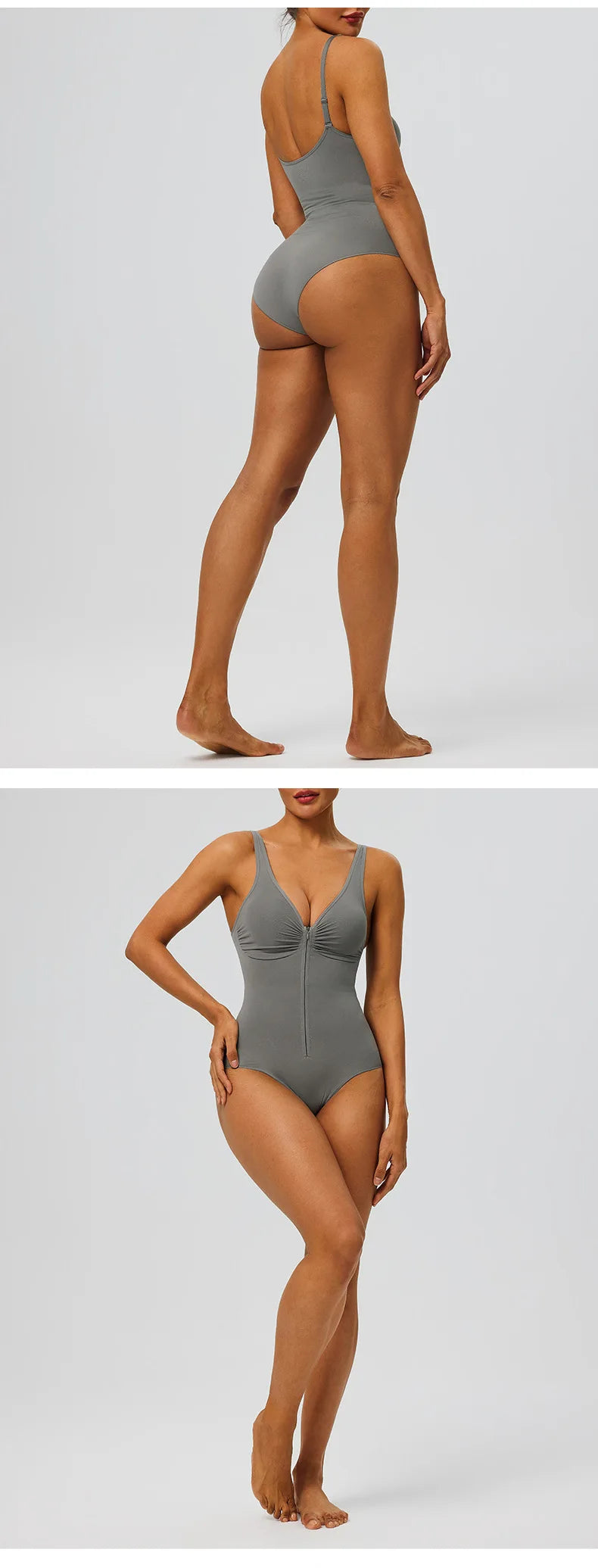 Seamless Shapewear Bodysuit – Tummy Control Compression One-Piece with Zipper & Adjustable Straps