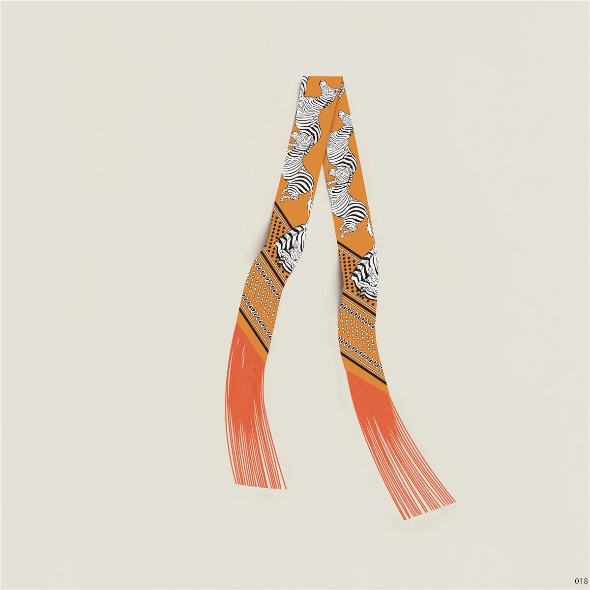 Women's Satin Silk Feel Twilly Fringe Scarf – Tassel Print Scarf Ribbon, Bag Handle Wrap & Neck Scarf
