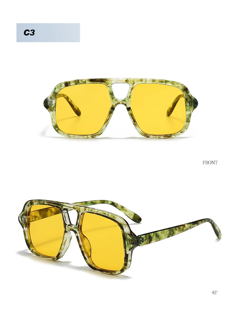 Vintage Square Double Bridge Sunglasses – Style UV400 Fashion Shades for Men & Women