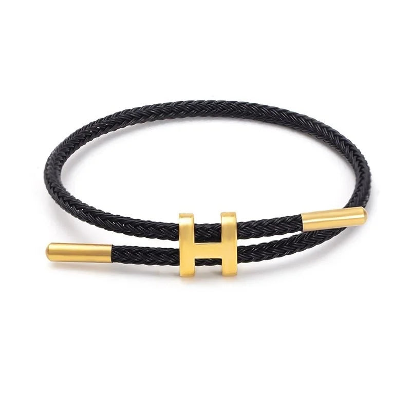H-Buckle Stainless Steel Rope Bracelet – Unisex Fashion Wristband for Men & Women