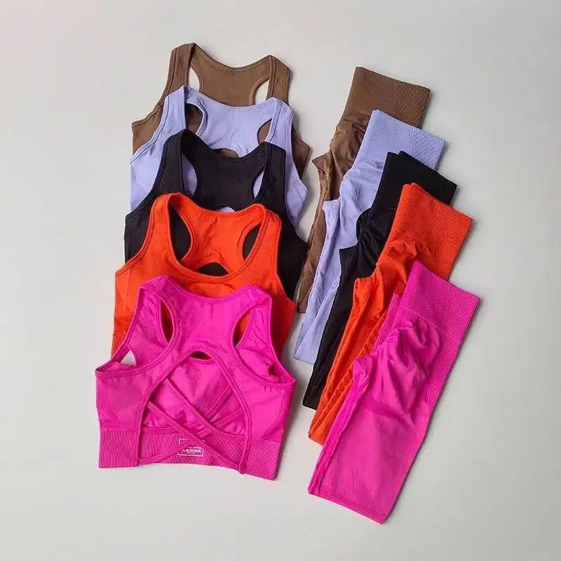 Women’s Open Back Workout Set – High Waist Yoga Leggings & Sports Bra Fitness Outfit
