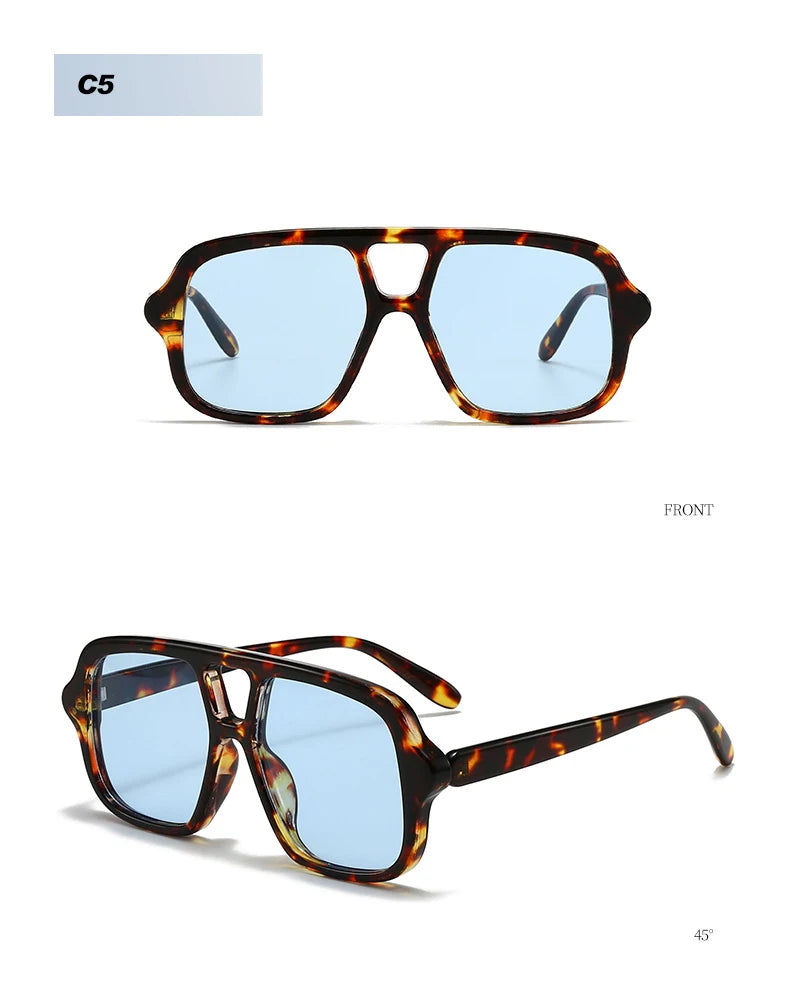 Vintage Square Double Bridge Sunglasses – Style UV400 Fashion Shades for Men & Women