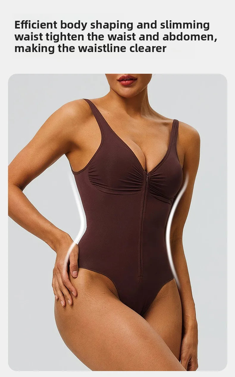 Seamless Shapewear Bodysuit – Tummy Control Compression One-Piece with Zipper & Adjustable Straps