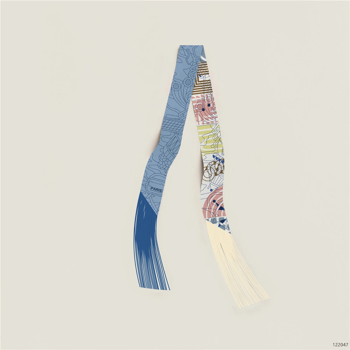 Women's Satin Silk Feel Twilly Fringe Scarf – Tassel Print Scarf Ribbon, Bag Handle Wrap & Neck Scarf