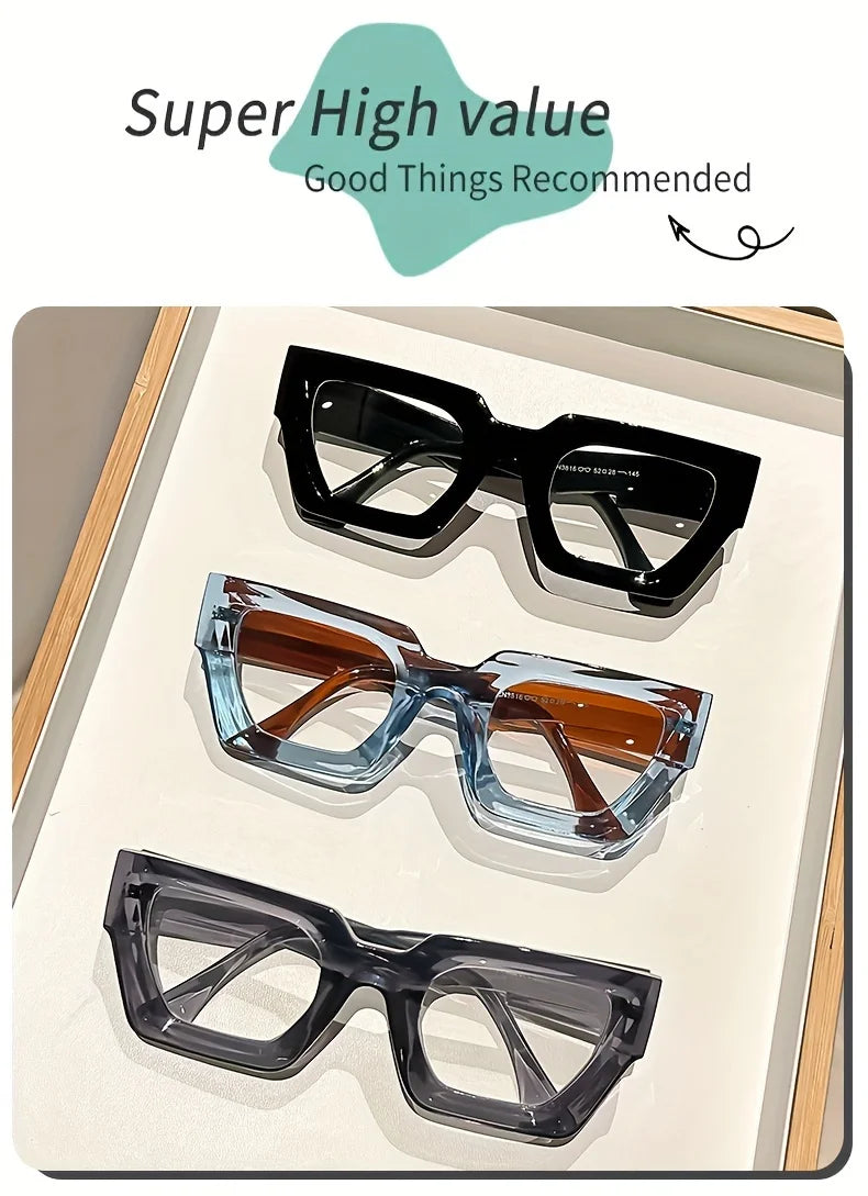 Y2K Oversized Clear Lens Glasses – Print Frame, Blue Light Blocking Fashion Eyewear
