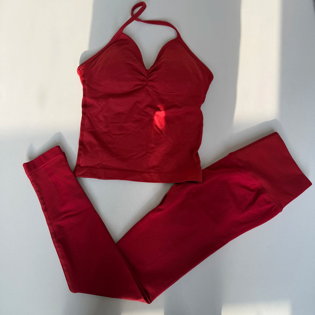 Seamless 2PC Workout Set for Women | Strappy Sports Bra + High Waist Sculpt Leggings | TikTok Viral Gym Fit