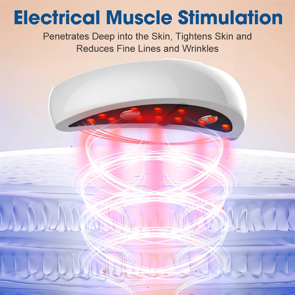 LED Rechargeable Eye Massager with Red Light Therapy – Microcurrent Under Eye Care Device for Puffiness & Tired-Looking Eyes