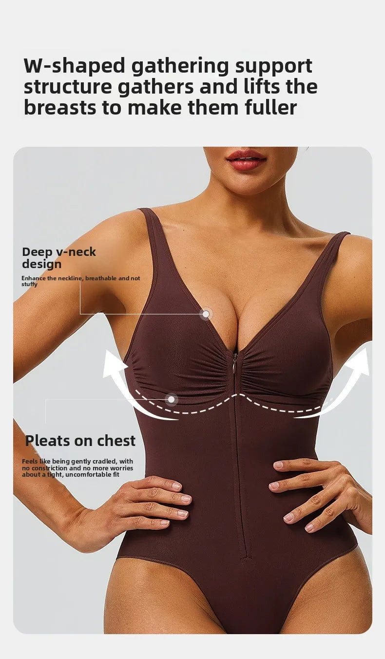 Seamless Shapewear Bodysuit – Tummy Control Compression One-Piece with Zipper & Adjustable Straps
