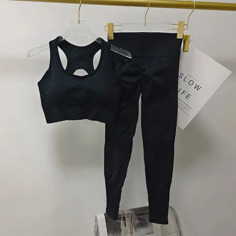 Women’s Open Back Workout Set – High Waist Yoga Leggings & Sports Bra Fitness Outfit