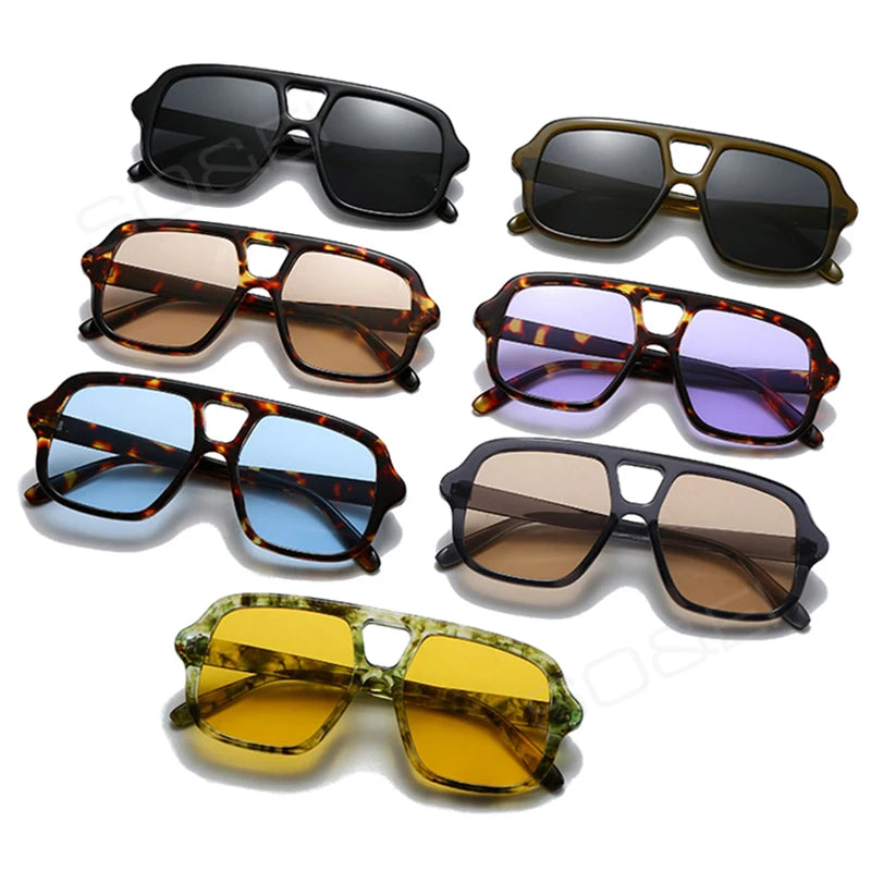 Vintage Square Double Bridge Sunglasses – Style UV400 Fashion Shades for Men & Women