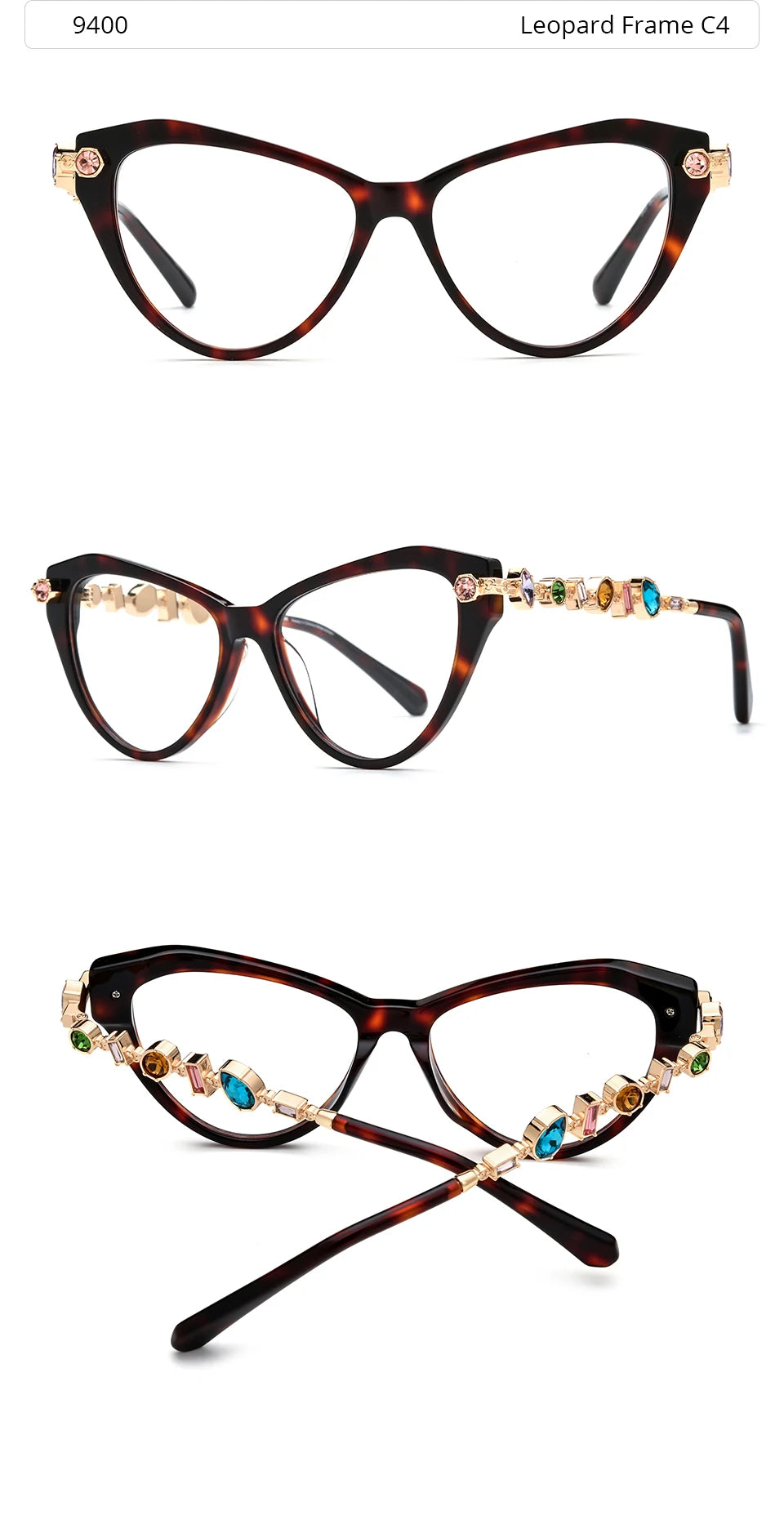 Cat Eye Diamond Eyeglasses Frame – Acetate Metal Luxury Style Fashion Glasses for Women