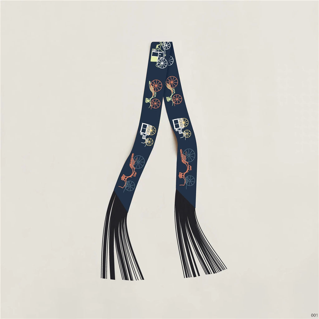 Women's Satin Silk Feel Twilly Fringe Scarf – Tassel Print Scarf Ribbon, Bag Handle Wrap & Neck Scarf