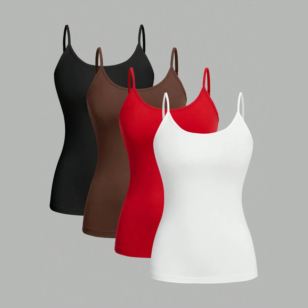 4Pcs Women’s Solid Color Camisole Tank Tops Sleeveless Adjustable Strap Basic Cami Set