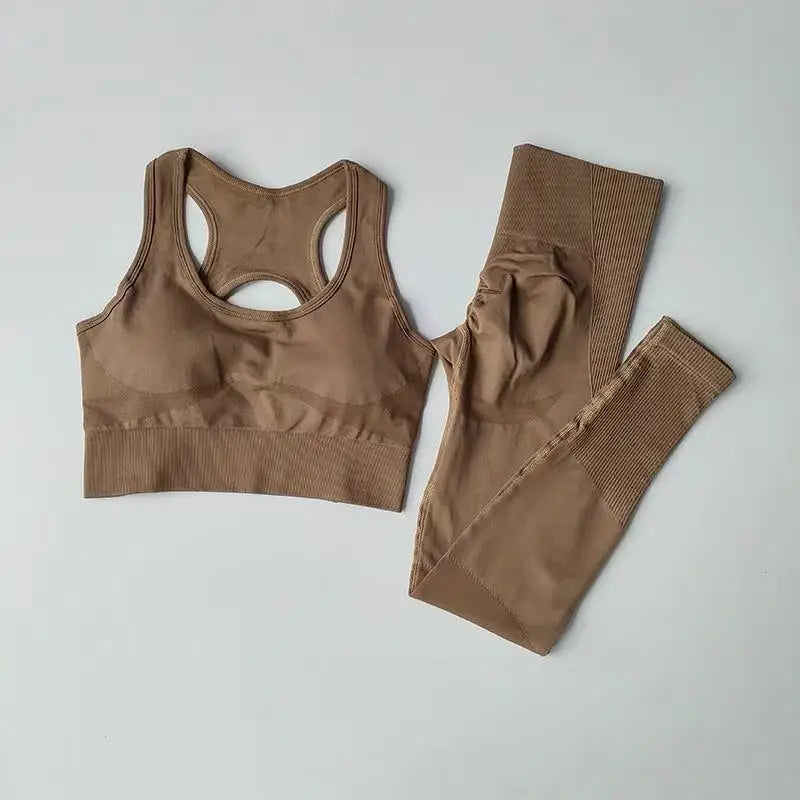 Women’s Open Back Workout Set – High Waist Yoga Leggings & Sports Bra Fitness Outfit