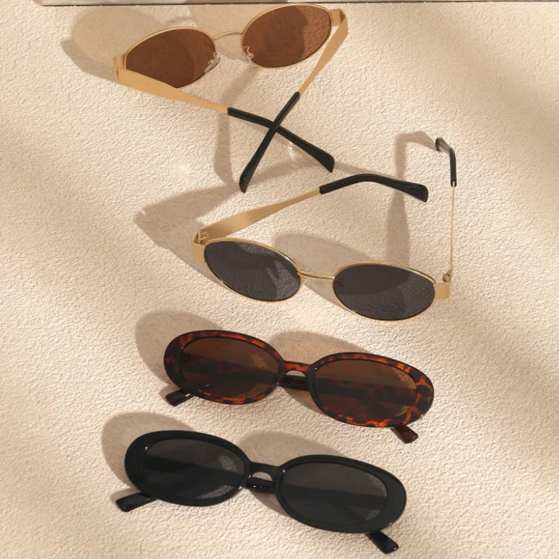 4PCS Vintage Oval Sunglasses Retro Fashion Outdoor Everyday Shades for Women & Men