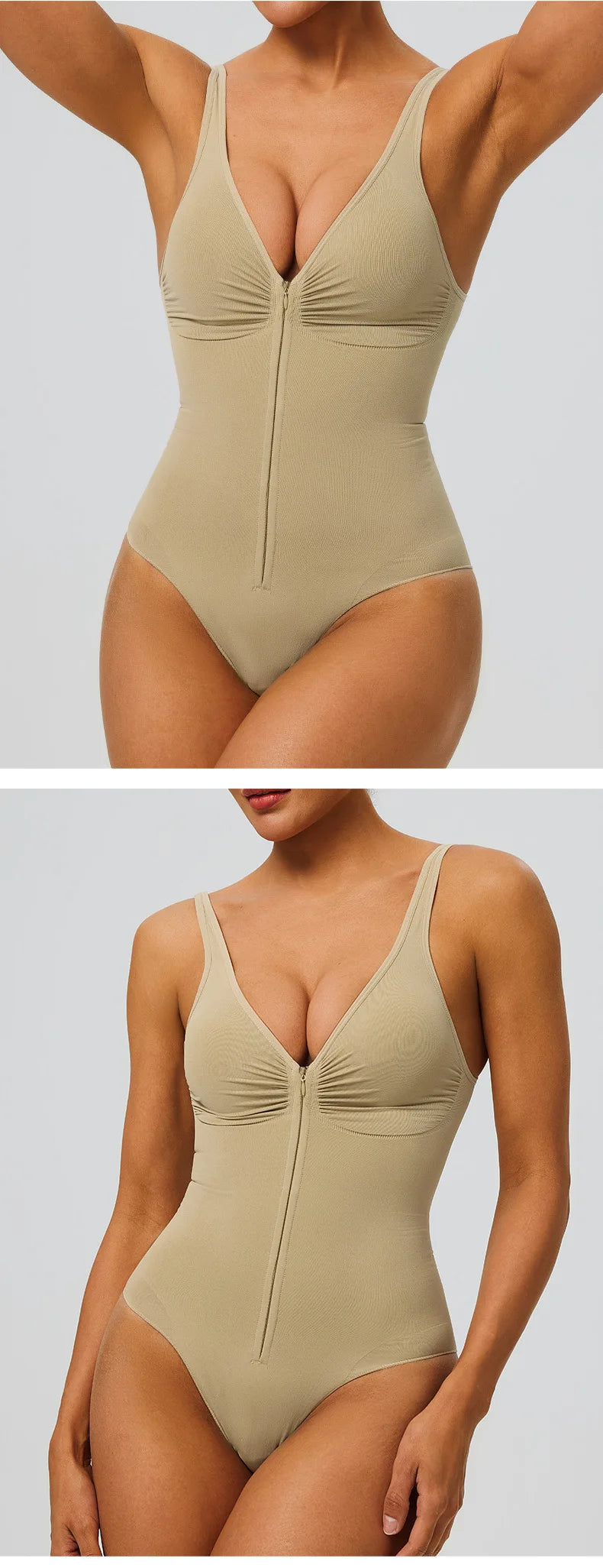 Seamless Shapewear Bodysuit – Tummy Control Compression One-Piece with Zipper & Adjustable Straps