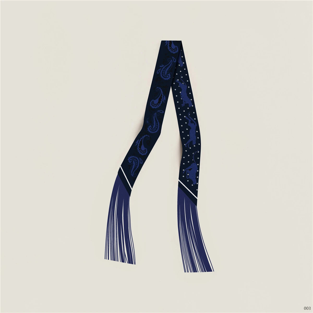 Women's Satin Silk Feel Twilly Fringe Scarf – Tassel Print Scarf Ribbon, Bag Handle Wrap & Neck Scarf