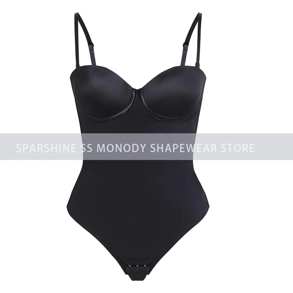 Women’s Seamless Lace-Up Shapewear Bodysuit – Tummy Control Thong Full Body Shaper