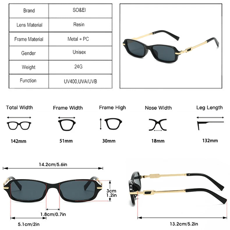 Retro Small Rectangle Women Men Sunglasses Shades UV400