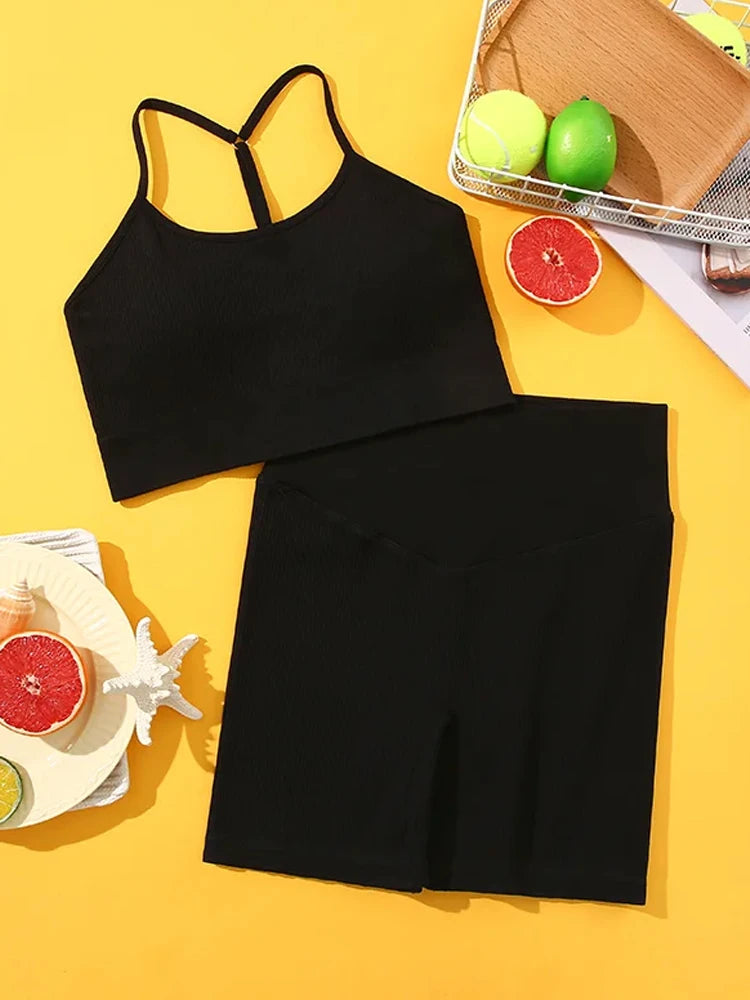 2-Piece Seamless Workout Set for Women – High Waist Gym Leggings & Sports Bra Activewear
