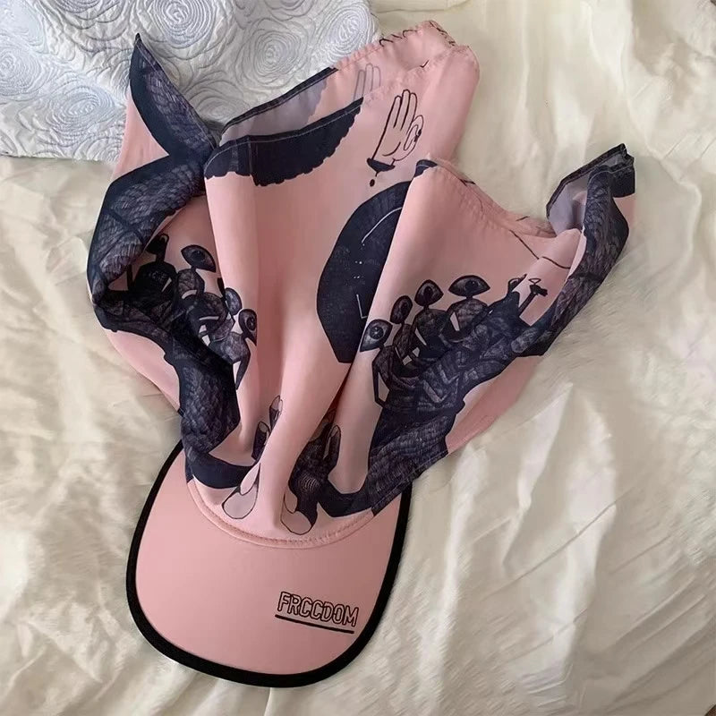 Women’s Big Brim Sun Hat Headscarf Baseball Cap Summer Sunshade Hat