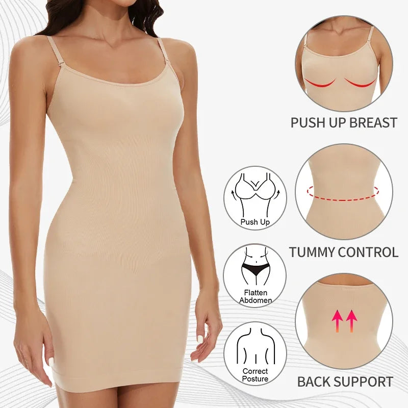 Women’s Seamless Full Slip Shapewear Dress Tummy Control Body Shaper Cami Slip