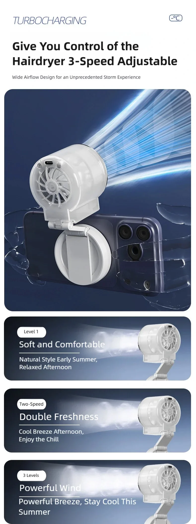 Magnetic Clip-On Mini Fan with Fill Light Portable Selfie & Streaming Fan
